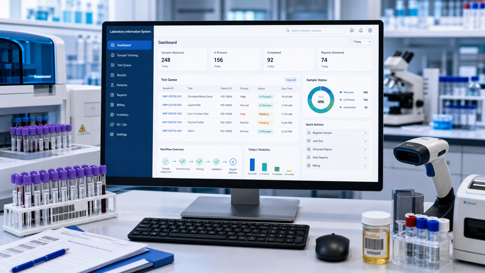 Laboratory information system sample tracking and reporting software